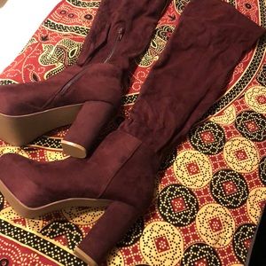 Just fab burgundy thigh high boots